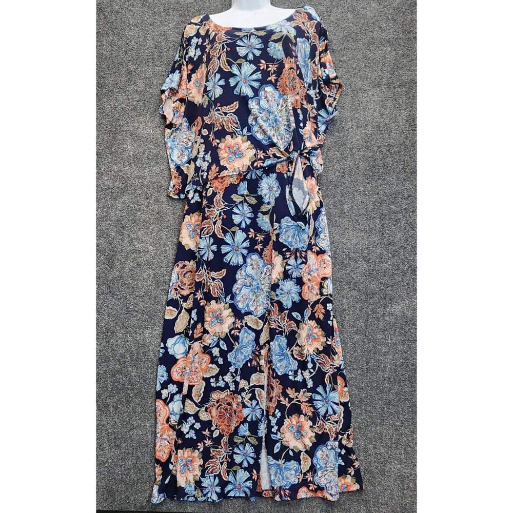Chico's Womens Floral Side Tie Jersey Stretch Maxi Dress‎ Boho Travel Size 4
